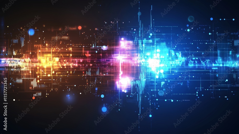 Fototapeta premium Abstract digital technology background. Futuristic glowing lines and particles.