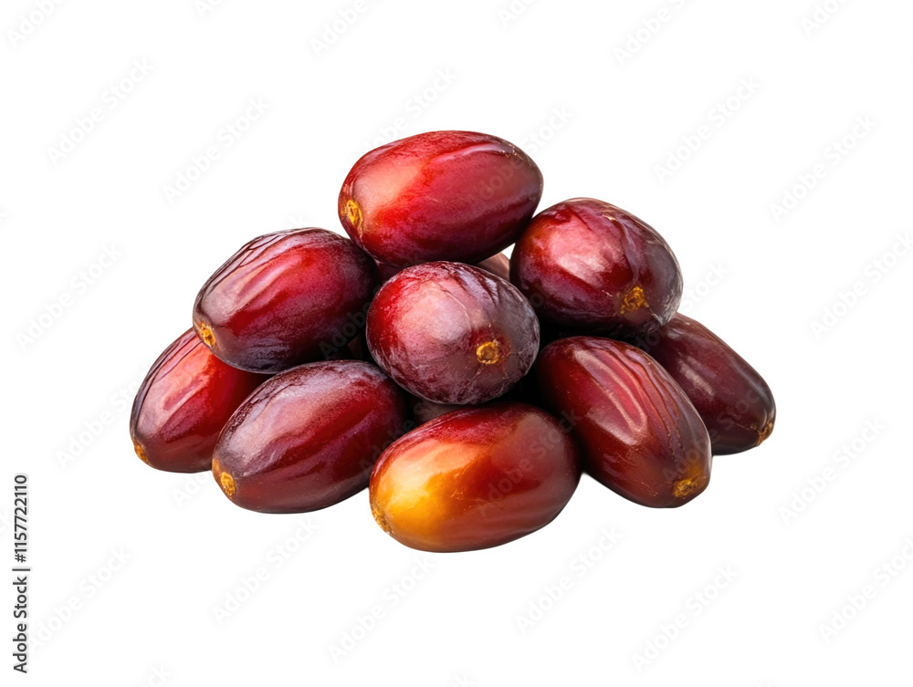Cluster of glossy, dark-brown Medjool dates grown in Saudi Arabia on a white background Cluster of glossy, dark-brown Medjool dates grown in Saudi Arabia on a white background