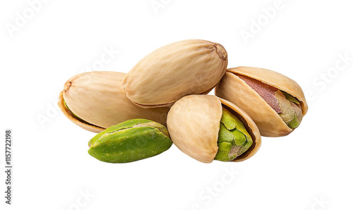 Enjoy a close-up view of pistachios in shell showcasing their unique textures and colors on a clean background