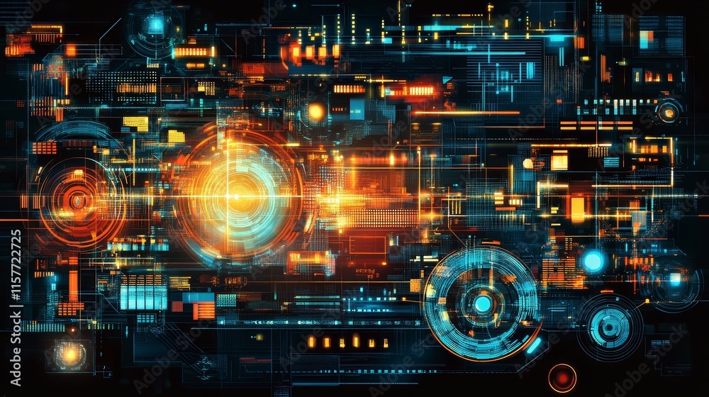 Abstract digital technology background with glowing elements. Abstract digital technology background with glowing elements.