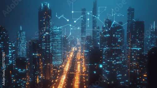 Wallpaper Mural Smart digital Innovation city with connection network reciprocity over the cityscape. of future smart wireless digital city and social media networking systems that connects people with in city Torontodigital.ca