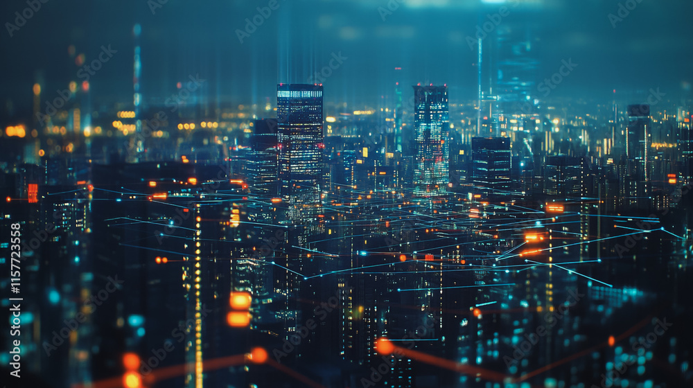 custom made wallpaper toronto digitalSmart digital Innovation city with connection network reciprocity over the cityscape. of future smart wireless digital city and social media networking systems that connects people with in city
