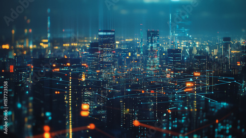 Wallpaper Mural Smart digital Innovation city with connection network reciprocity over the cityscape. of future smart wireless digital city and social media networking systems that connects people with in city Torontodigital.ca