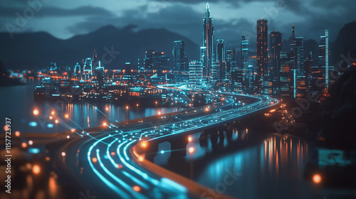 Wallpaper Mural Smart digital Innovation city with connection network reciprocity over the cityscape. of future smart wireless digital city and social media networking systems that connects people with in city Torontodigital.ca