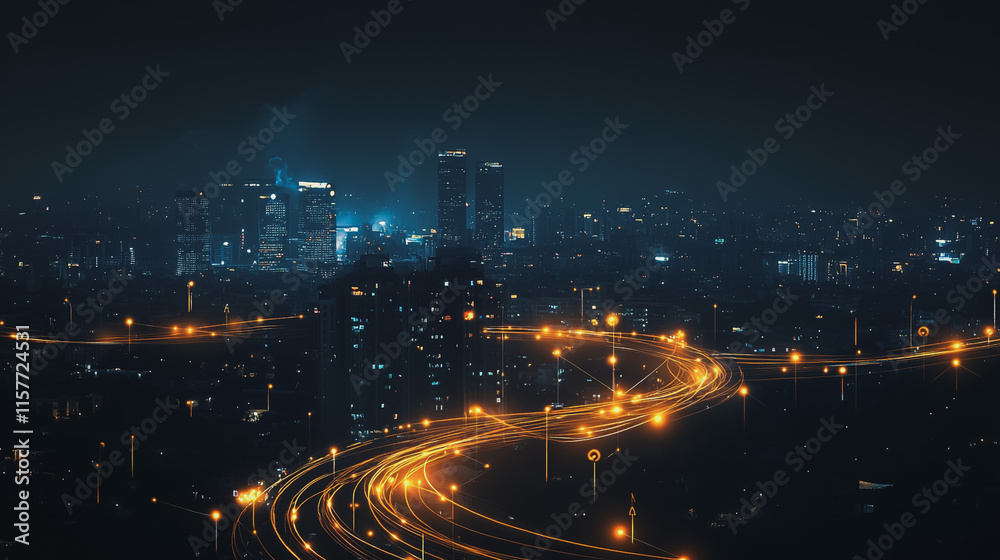 Smart digital Innovation city with connection network reciprocity over the cityscape. of future smart wireless digital city and social media networking systems that connects people with in city Smart digital Innovation city with connection network reciprocity over the cityscape. of future smart wireless digital city and social media networking systems that connects people with in city