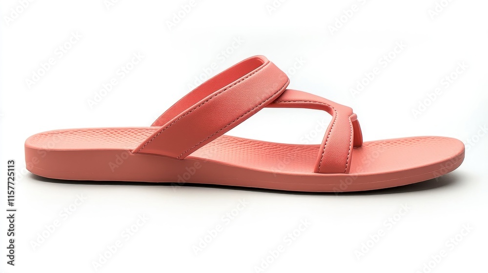 Coral pink women's summer sandals, side view. Coral pink women's summer sandals, side view.