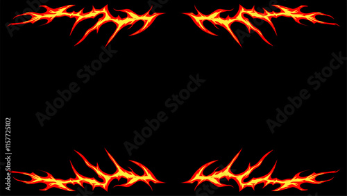 Flame frame, abstract symmetrical shape. Vector hand drawn illustration
