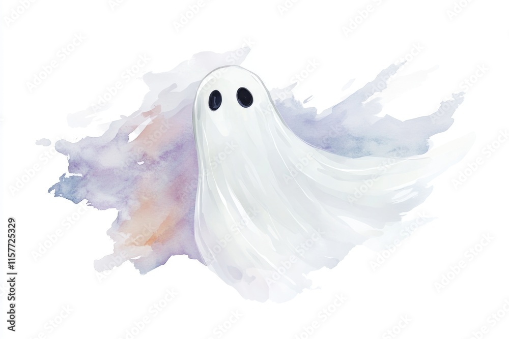 A ghost with a flowing white veil, perfect for Halloween or spooky scenes A ghost with a flowing white veil, perfect for Halloween or spooky scenes