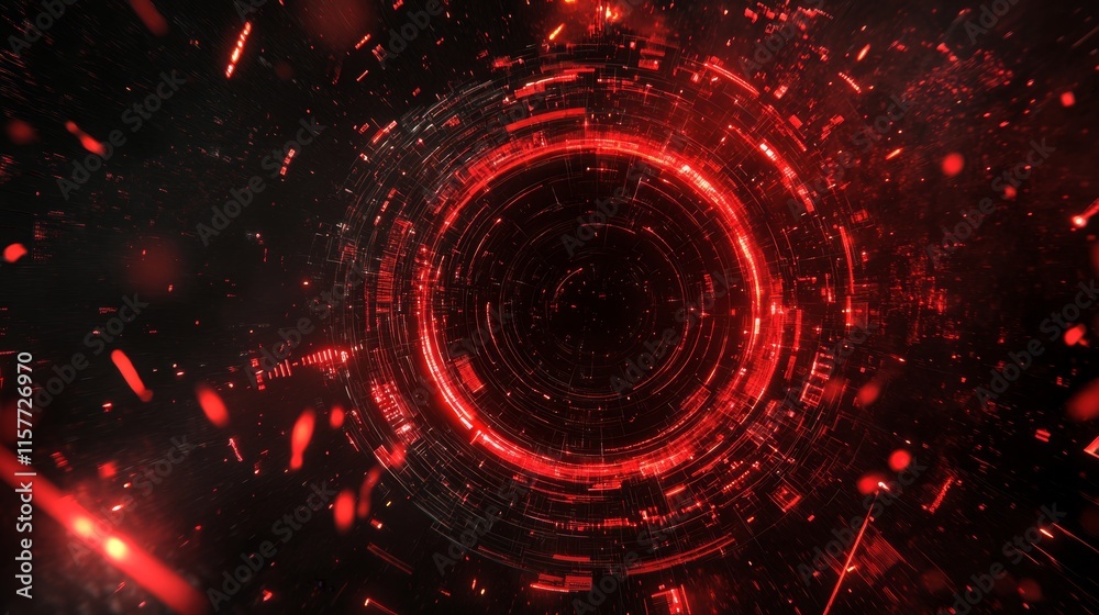 Obraz premium Abstract red glowing circle with particles