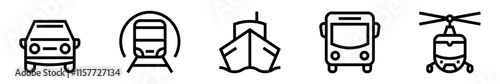 Transportation icon set. Means of land, sea and air transportation. Car, train, boat, bus, helicopter