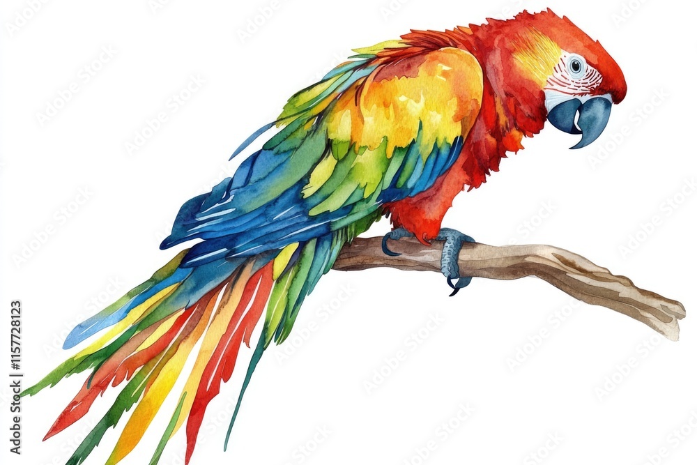Colorful parrot perched on branch, vibrant plumage Colorful parrot perched on branch, vibrant plumage