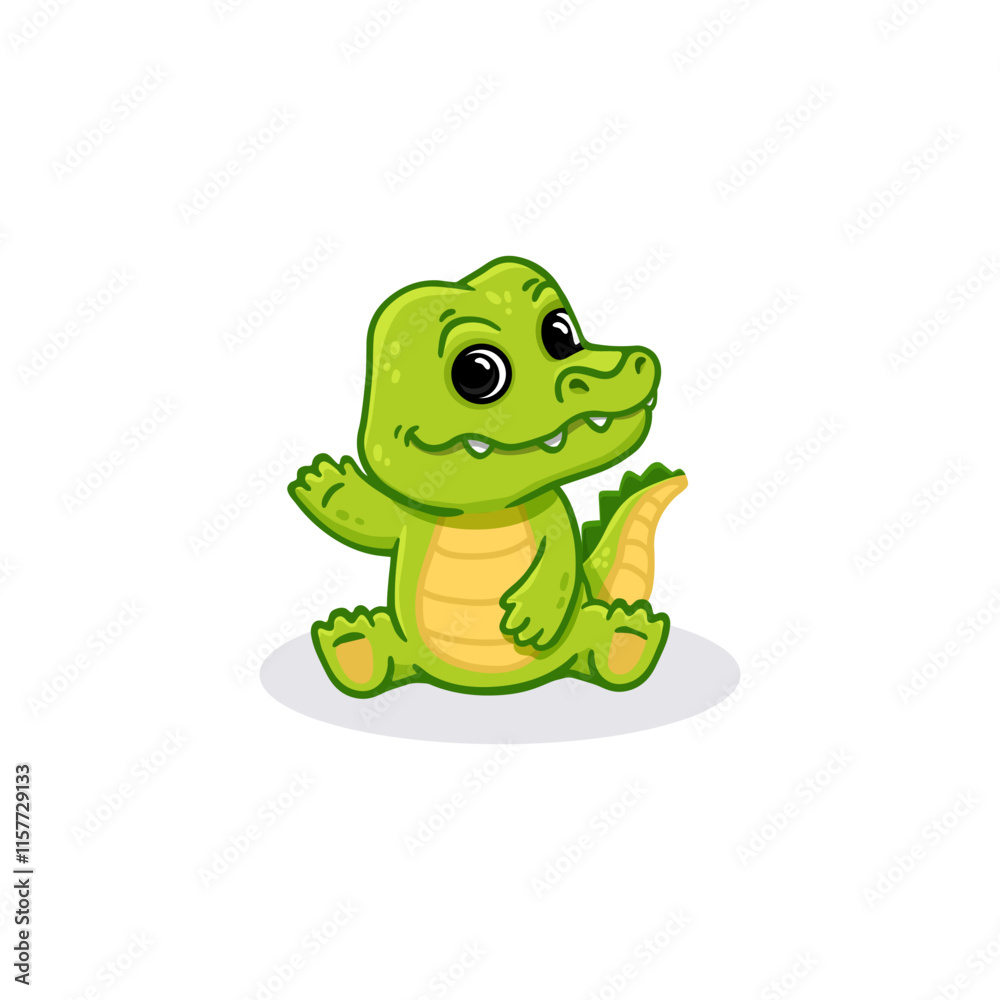 Fototapeta premium Cute cartoon crocodile isolated on white. Wild adorable character. Funny alligator sitting isolated. Vector illustration