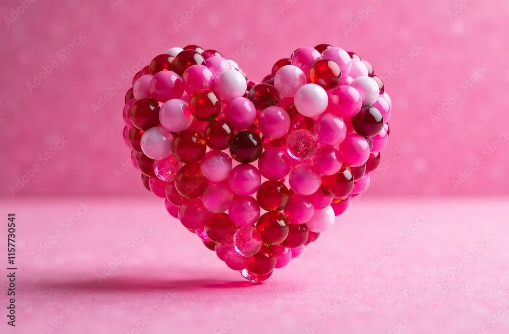 Background with pink heart made of transparent small spheres Background with pink heart made of transparent small spheres