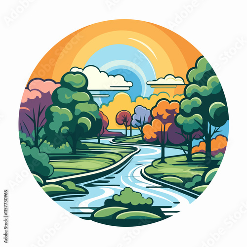 Round parkscape icon illustration for vector stock image