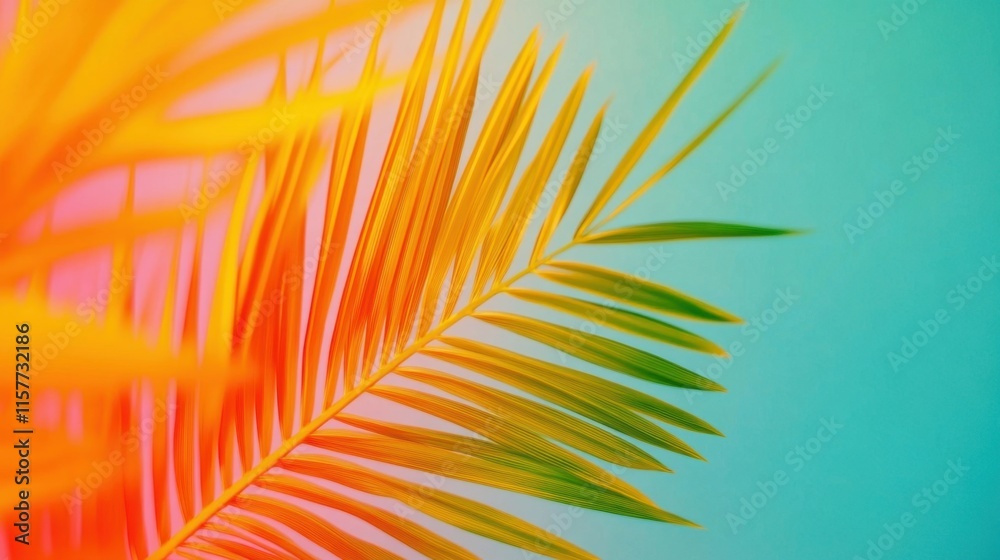 Fototapeta premium Vibrant Tropical Palm Leaf with Colorful Background and Soft Gradient