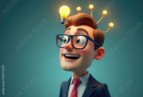 Wallpaper Mural A cartoon man in a suit has a lightbulb above his head, signifying a brilliant idea. Torontodigital.ca