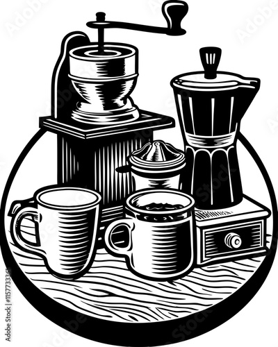 Vintage Coffee Illustration outline design