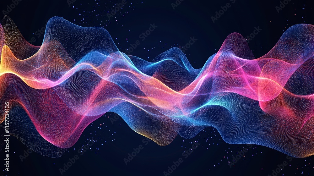 Obraz premium Abstract colorful waves flowing in dark space.