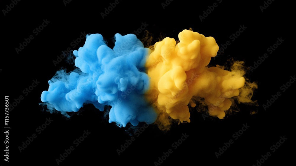 Colorful smoke swirl in blue and yellow against a black background, creating a vibrant and dynamic visual display. Colorful smoke swirl in blue and yellow against a black background, creating a vibrant and dynamic visual display.