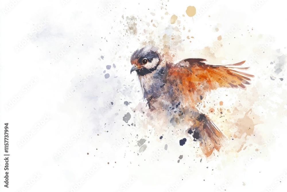 A colorful illustration of a bird soaring through the air, created using watercolor techniques A colorful illustration of a bird soaring through the air, created using watercolor techniques
