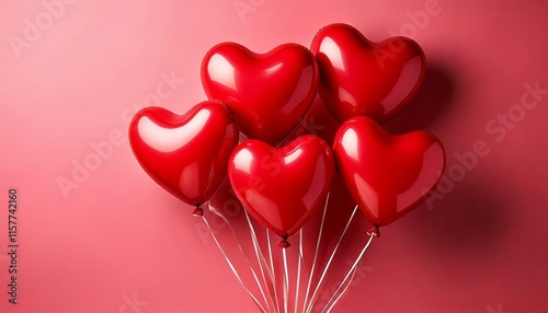 heart shaped air balloons on pink - happy valentine's day, romantic warm card for loved ones