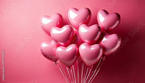heart shaped air balloons on pink - happy valentine's day, romantic warm card for loved ones
