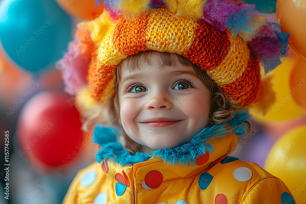 Joyful children participating in a carnival, wearing fun costumes and playing with colorful balloons under a festive archway