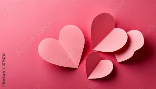 red heart shaped paper cards on pink background, Valentine's day