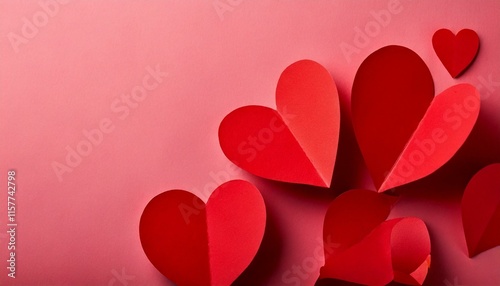red heart shaped paper cards on pink background, Valentine's day