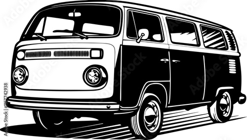 Vintage Combi Car Illustration Outline 