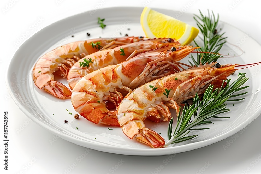 Exquisite Shrimp Dish on Minimalist White Plate Gourmet Pastel Cuisine Exquisite Shrimp Dish on Minimalist White Plate Gourmet Pastel Cuisine
