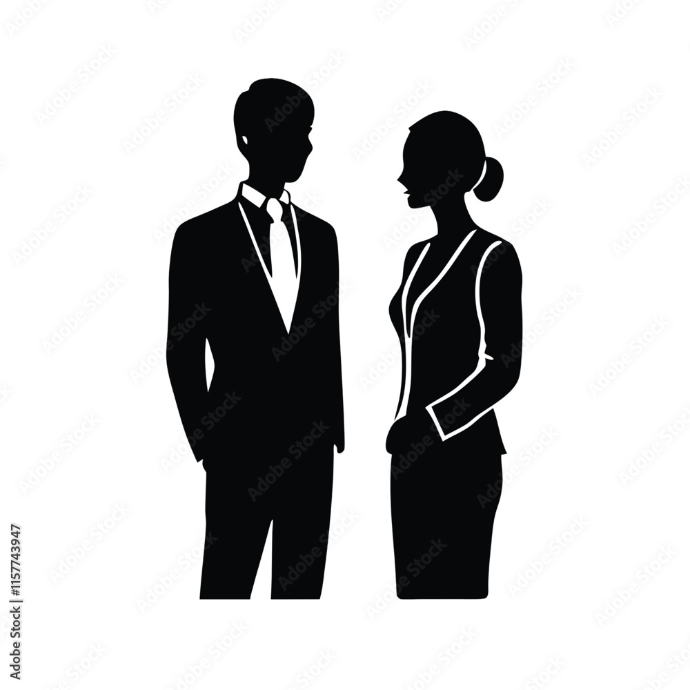 a black silhouette of a man and a woman standing side by side a black silhouette of a man and a woman standing side by side