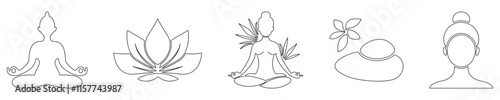Set of outline icons for spa and yoga. Can use for cosmetics, beauty, tattoo, Spa, feminine, jewelry store