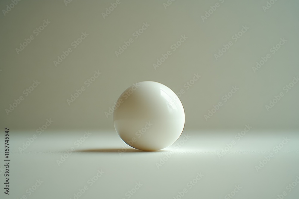 A single, smooth, white sphere rests on a minimalist, light beige surface. A single, smooth, white sphere rests on a minimalist, light beige surface.