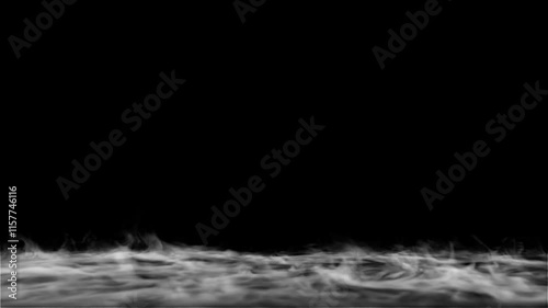 slowly moving smoke on the ground, fog mist animation, isolated on black background, 4k loop