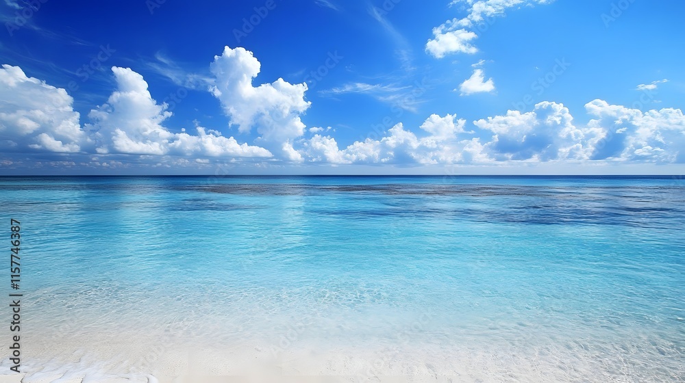 Fototapeta premium Beautiful beach landscapes with waves, sand, and endless skies. Beach scenery under a clear blue sky.