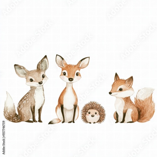 Charming illustration of forest animals gathered together in a playful setting showcasing their unique features and personalities. Generative AI photo