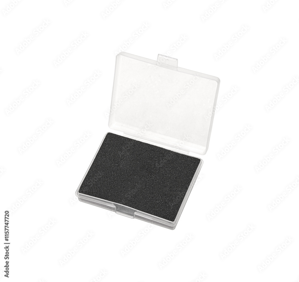 A small, transparent plastic case with a black foam insert, typically used for storing small items like jewelry, coins, or electronic components. A small, transparent plastic case with a black foam insert, typically used for storing small items like jewelry, coins, or electronic components.