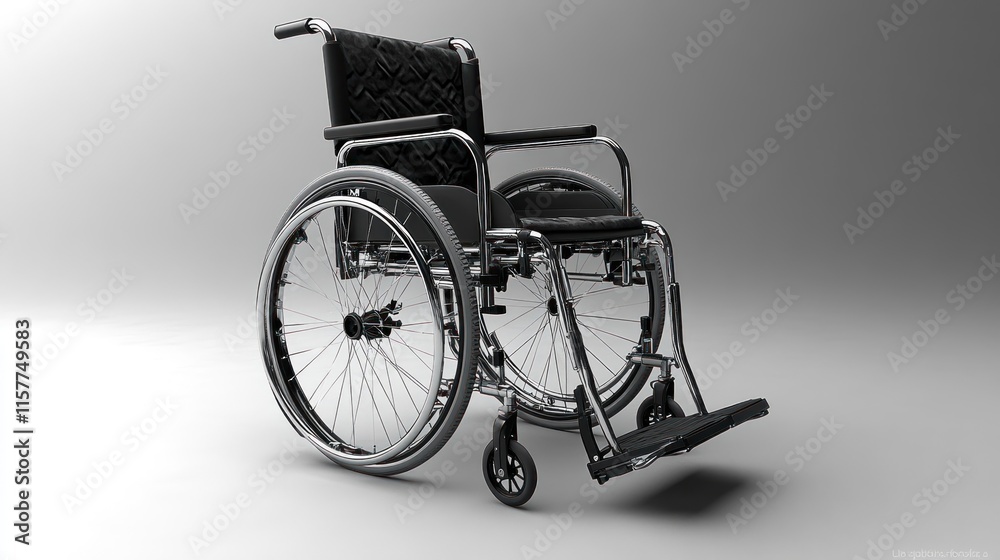 Fototapeta premium Modern black wheelchair on white background.