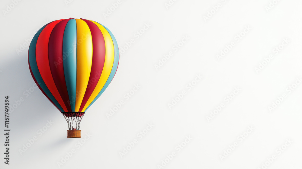 Fototapeta premium Colorful hot air balloon against white background.
