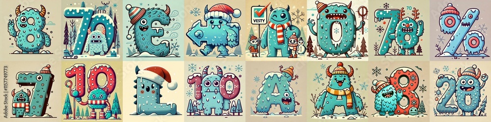 Cartoon Winter Monsters Lettering Typeface. AI generated illustration