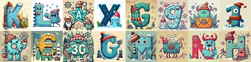 Cartoon Winter Monsters Lettering Typeface. AI generated illustration