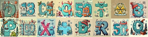 Cartoon Winter Monsters Lettering Typeface. AI generated illustration