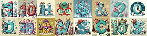 Cartoon Winter Monsters Lettering Typeface. AI generated illustration