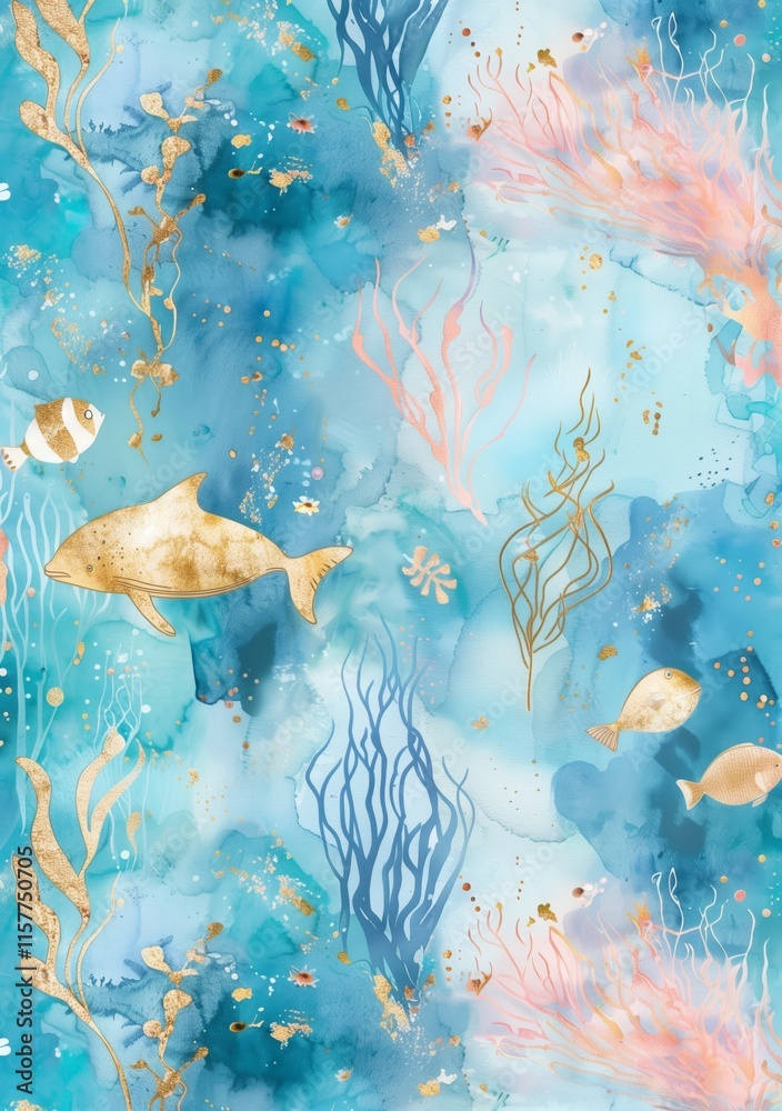 Naklejka premium Underwater Junk Journal Pages Watercolor Ocean Junk Journal Printable Papers