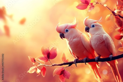 Dawn portrait of Little Corella birds in Australia. photo