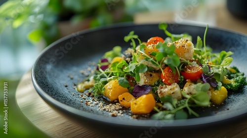 Close-up of a plant-based meal made with organic ingredients for sustainable eating