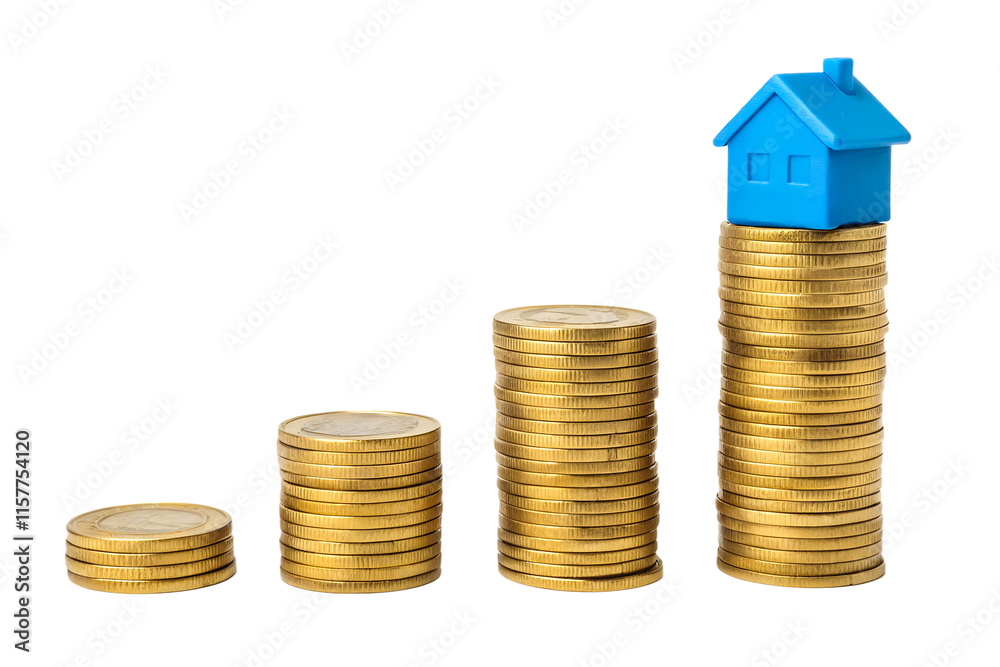 Stacks of gold coins of increasing height, Growing Investment home Lone Saving. Stacks of gold coins of increasing height, Growing Investment home Lone Saving.