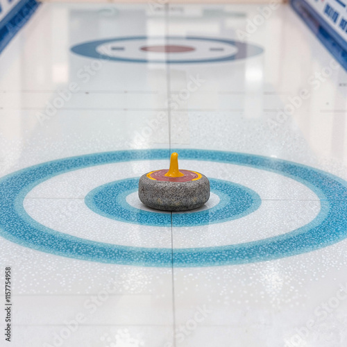 Curling Stone on Ice Rink, Precision in Action, Sports Arena photo