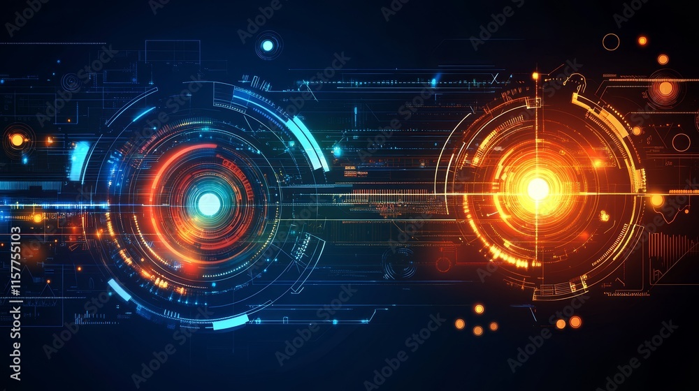 Obraz premium Abstract technology background with glowing circles and lines.